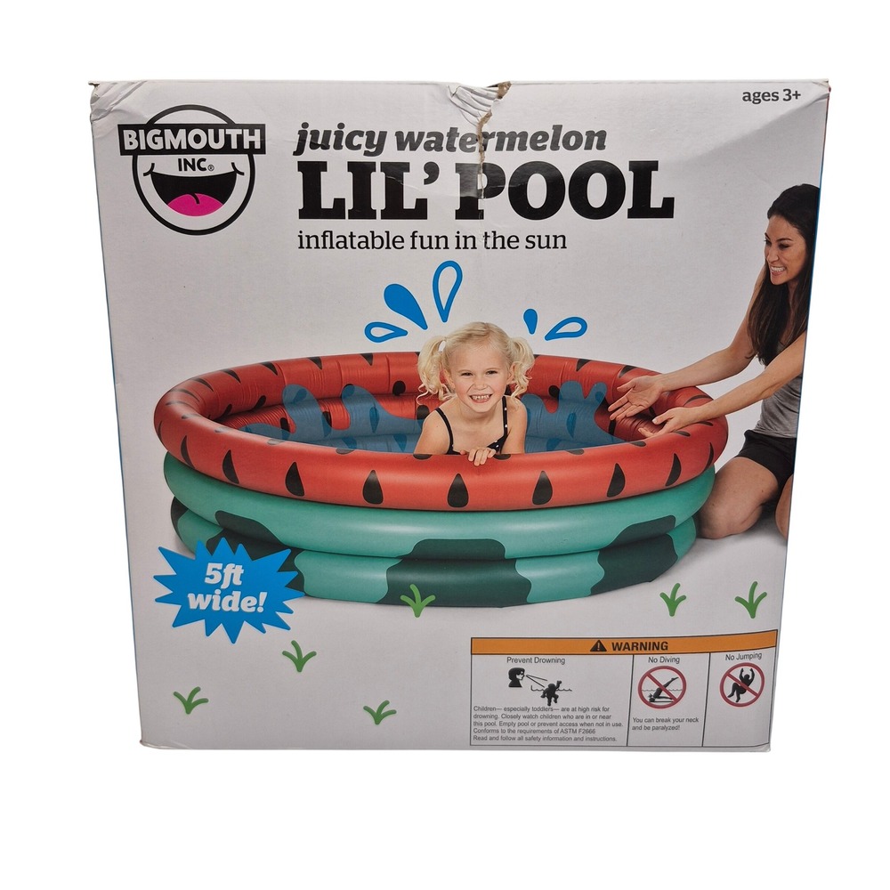 Bigmouth Inflatable Juicy Watermelon Little Lil' Kids Pool 5 ft wide Red & Green